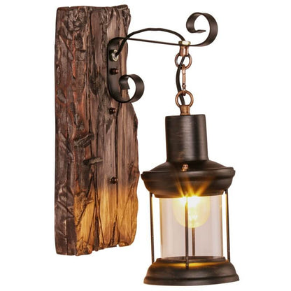 LichtGlas - Cylinder shaped wall lamp with glass, iron and wooden base 