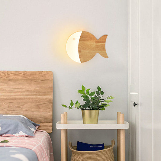 Scandinavische Creatieve Eenvoudige Houten Kunst Kleine Vis LED Wandlamp