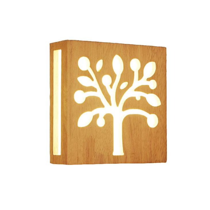 NatuurGlow - Moderne LED-wandlamp van massief hout met Happy Tree en geweimotief