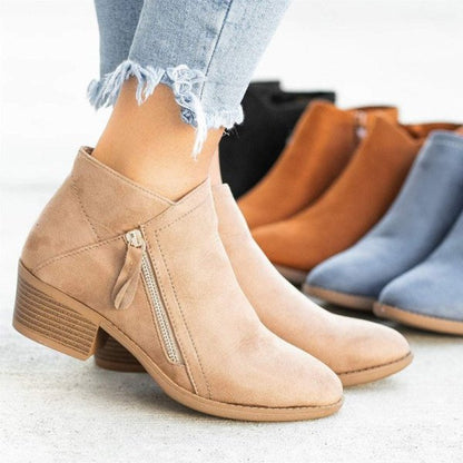 Celeste -Comfortable mid-high suede boots with zipper and small heel