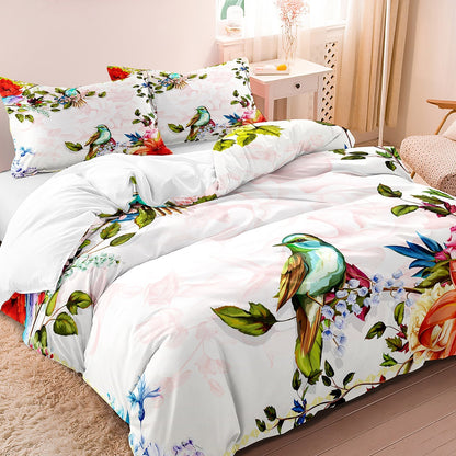 DreamDeluxe - Flowers Bird Printed Luxury Duvet Cover Set 