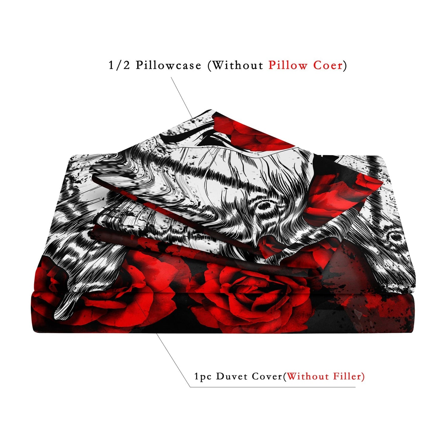 SkullGlow - Cool Skull Rose Duvet Cover Bedding Set