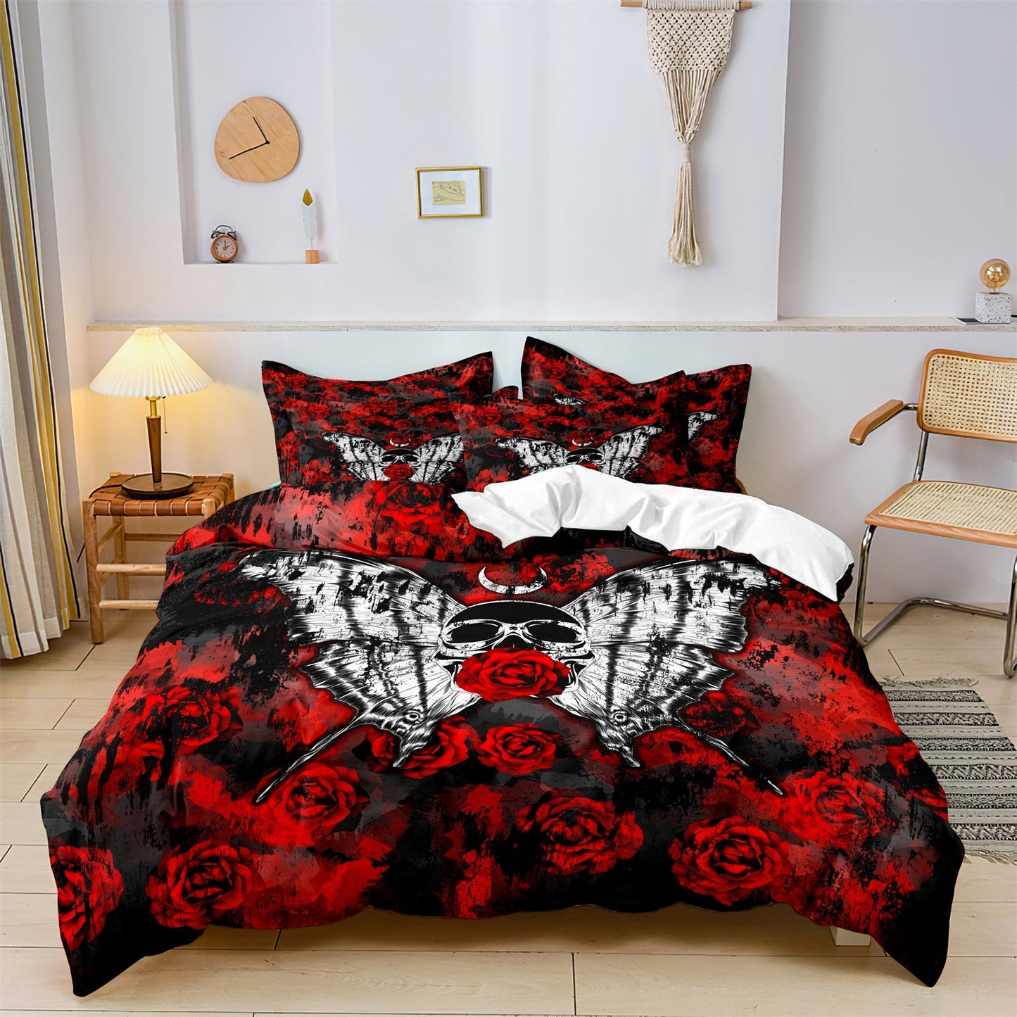 SkullGlow - Cool Skull Rose Duvet Cover Bedding Set