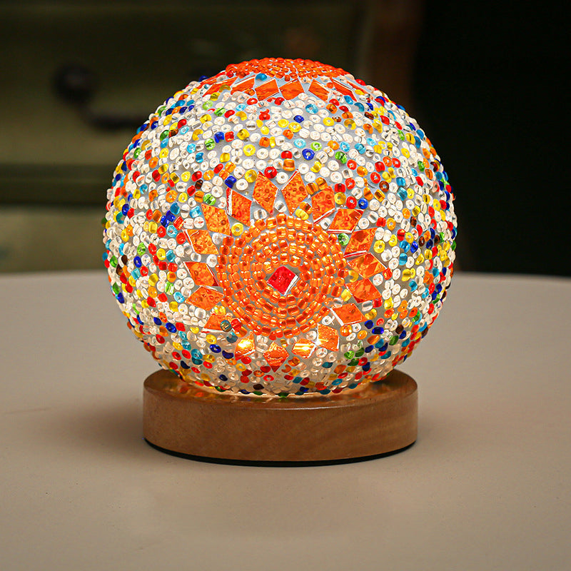 GloedNest - Spherical LED Dimmable Glass Bohemian Baroque Table Lamp Mosaic Night Light 3.9" 