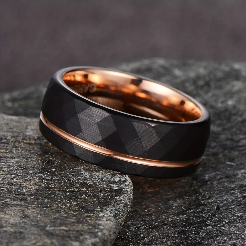 BagueElegante - Black Tungsten Ring with Pink Slot