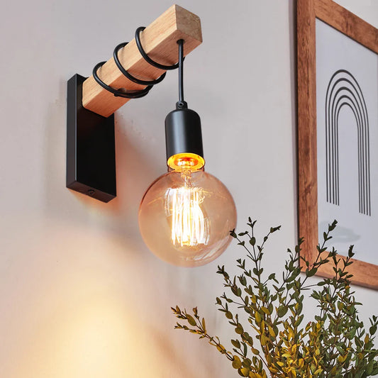 RusticBeam - Wooden and Iron Wall Lamp 