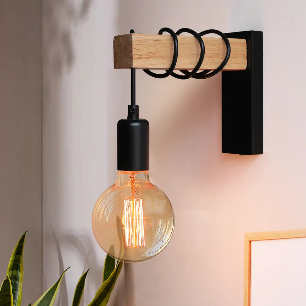 RusticBeam - Wooden and Iron Wall Lamp 