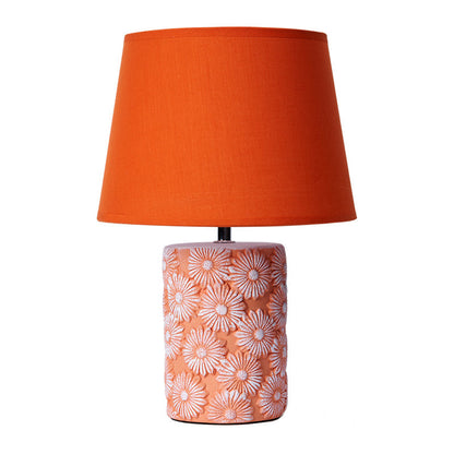 GloeiLieke - Orange tapered table lamp with carved sunflower base