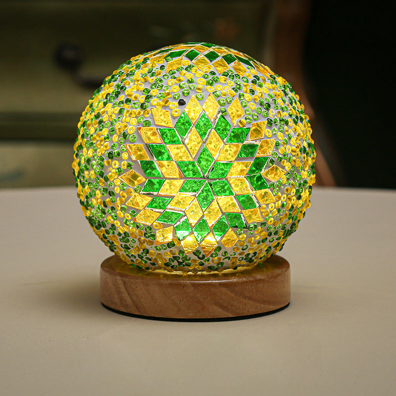 GloedNest - Spherical LED Dimmable Glass Bohemian Baroque Table Lamp Mosaic Night Light 3.9" 