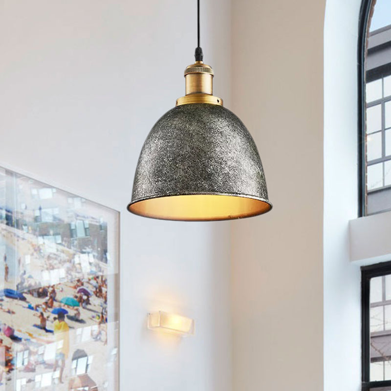 Atmospheric Dome - Hanging Lamp of Wrought Iron with Black/Rust Cable 