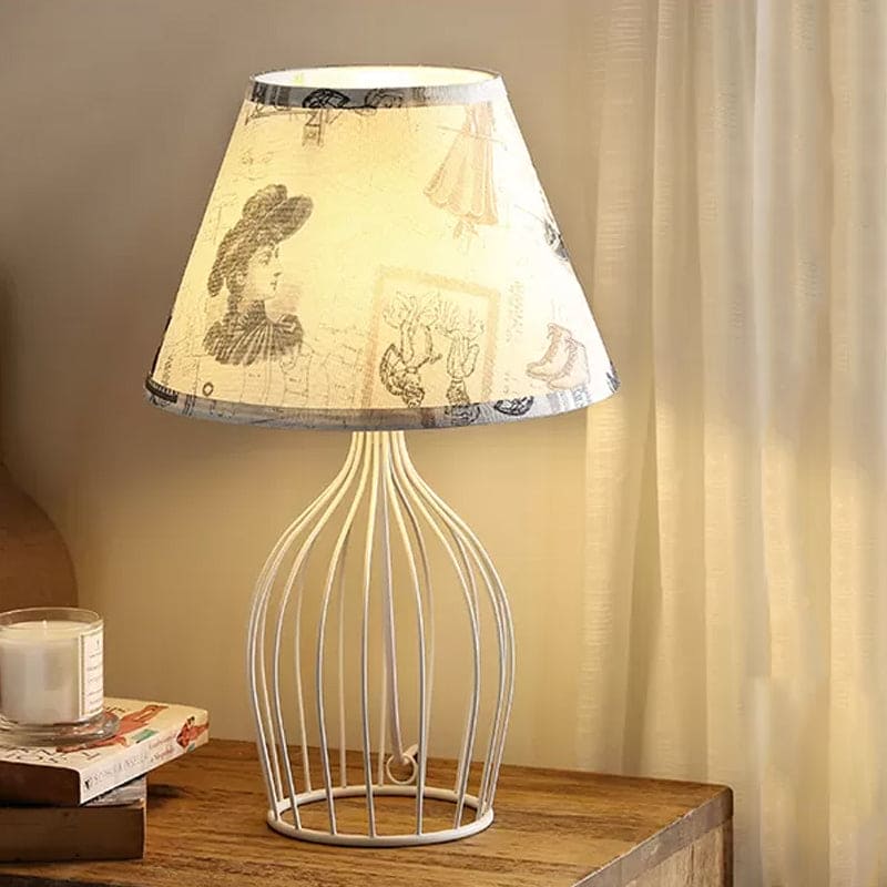 GloLight - Traditional conical table lamp with wire cage base 