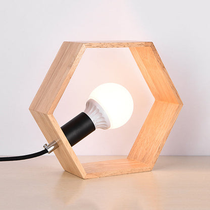 Woodlight - Stijlvolle zeshoekige houten tafellamp voor warme ambiance