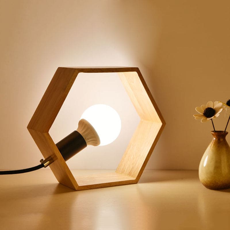 Woodlight - Stylish hexagonal wooden table lamp for a warm ambiance