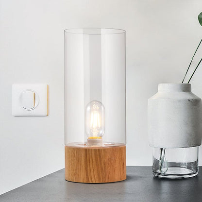 Lumeo - Stylish Cylinder Bedside Table Lamp with Wooden Base