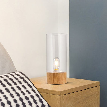 Lumeo - Stylish Cylinder Bedside Table Lamp with Wooden Base