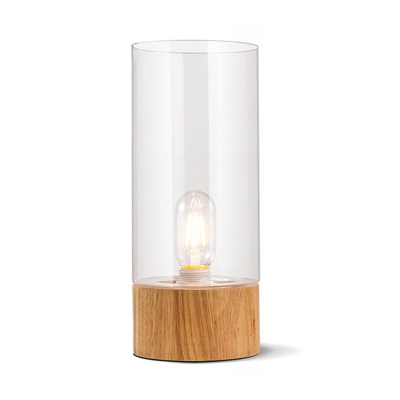 Lumeo - Stylish Cylinder Bedside Table Lamp with Wooden Base