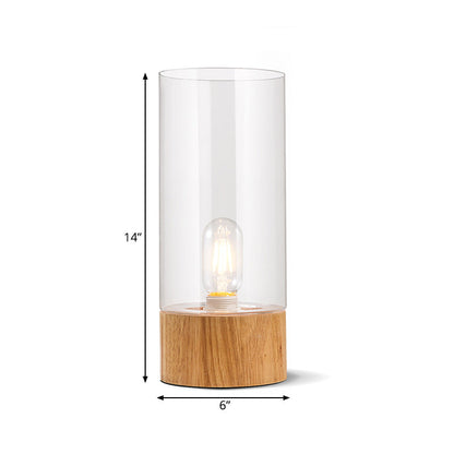 Lumeo - Stylish Cylinder Bedside Table Lamp with Wooden Base