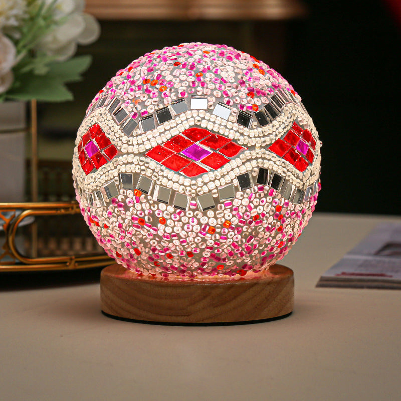 GloedNest - Spherical LED Dimmable Glass Bohemian Baroque Table Lamp Mosaic Night Light 3.9" 