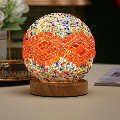 GloedNest - Spherical LED Dimmable Glass Bohemian Baroque Table Lamp Mosaic Night Light 3.9" 