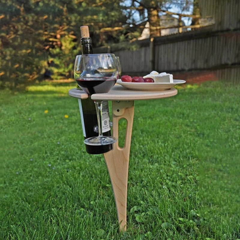 Tragbare Wine Table met Opvouwbare Ronde Tafel, Mini Picknicktafel van Hout