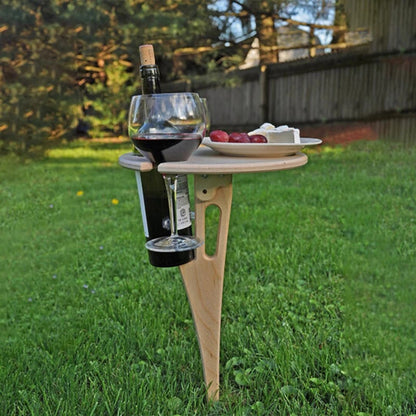 Foldable Wine Table with Foldable Round Table, Mini Wooden Picnic Table 