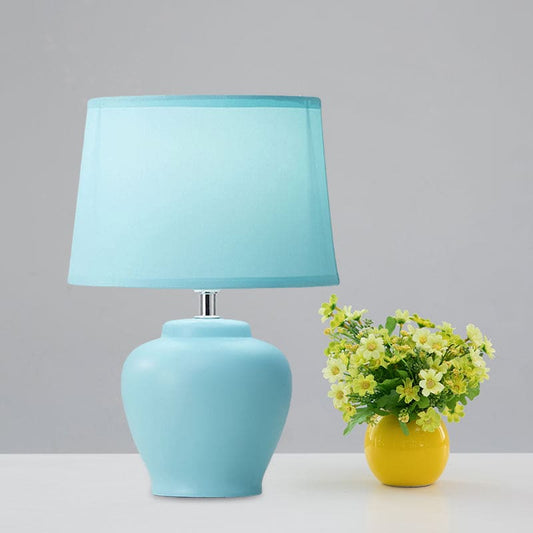 LisaLight - Nordic Fabric Tapered Bedside Lamp with ceramic vase base 