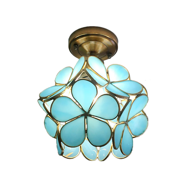 Retro Ceiling Lamp in Colored Glass with Floral Motif