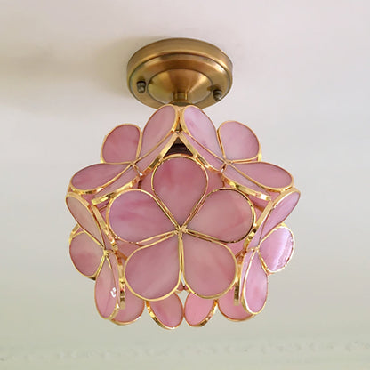 Retro Ceiling Lamp in Colored Glass with Floral Motif