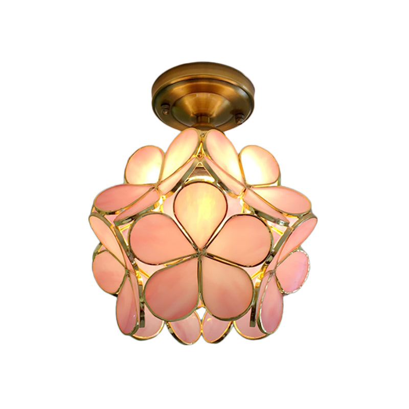 Retro Ceiling Lamp in Colored Glass with Floral Motif