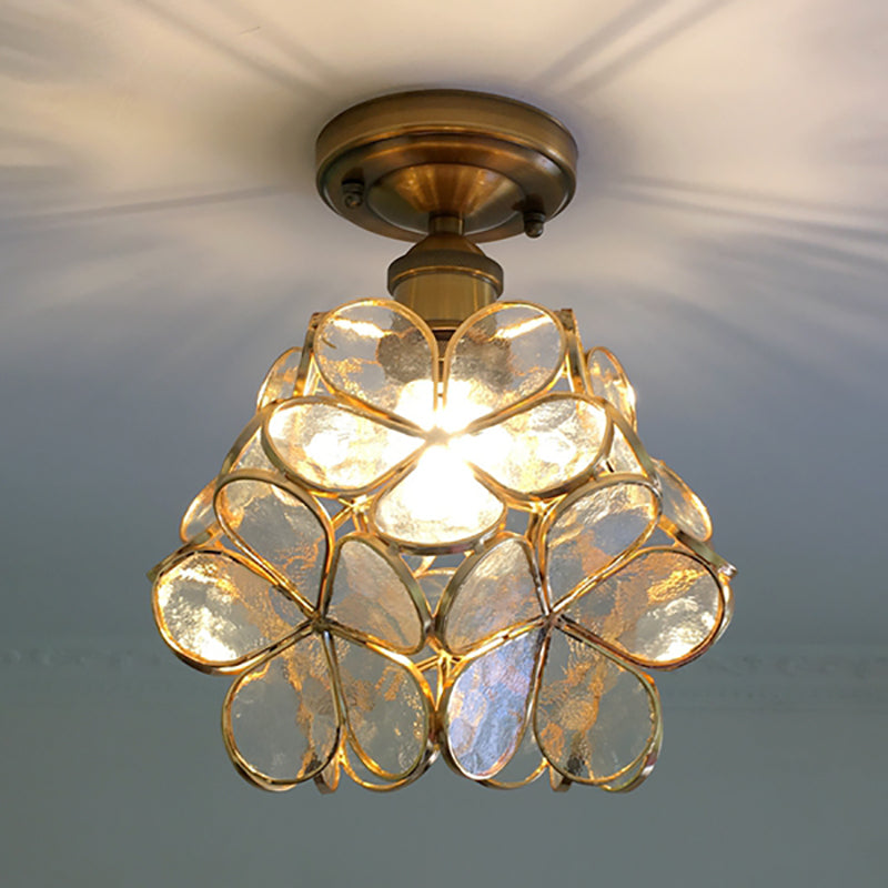 Retro Ceiling Lamp in Colored Glass with Floral Motif