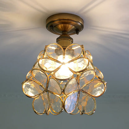 Retro Ceiling Lamp in Colored Glass with Floral Motif