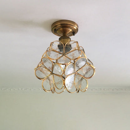 Retro Ceiling Lamp in Colored Glass with Floral Motif