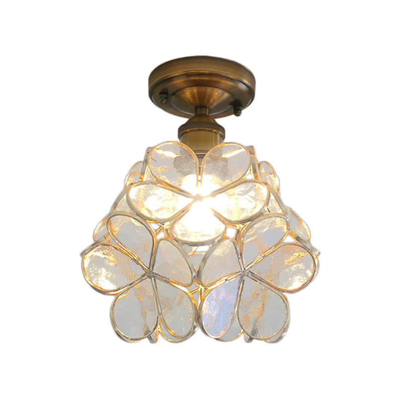 Retro Ceiling Lamp in Colored Glass with Floral Motif