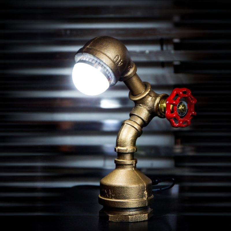 GlowBot - Steampunk Brass Robot Light with Rotary Valve Switch