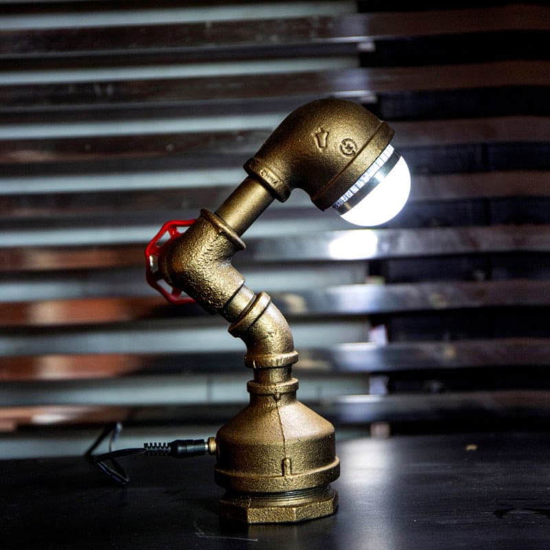 GlowBot - Steampunk Brass Robot Light with Rotary Valve Switch