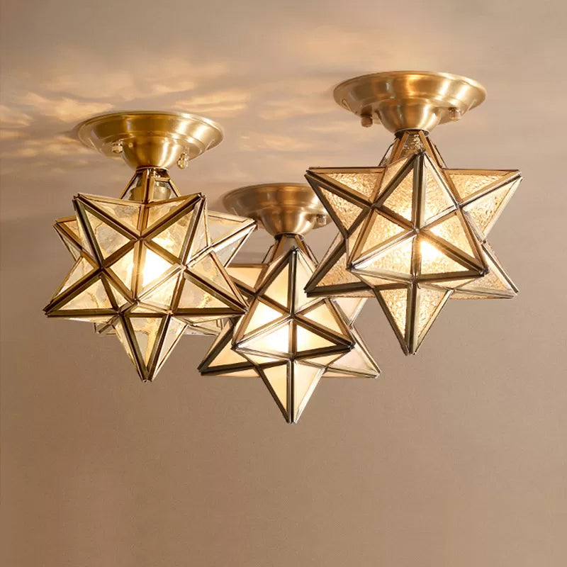 Brass Ceiling Lamp in Star Shape with Transparent Glass