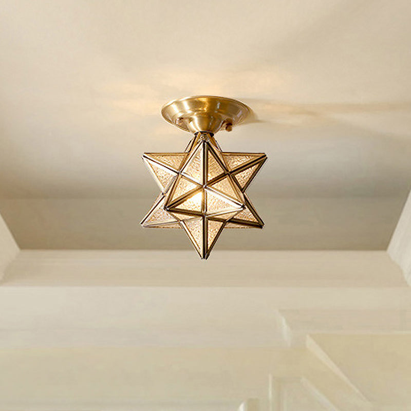 Brass Ceiling Lamp in Star Shape with Transparent Glass