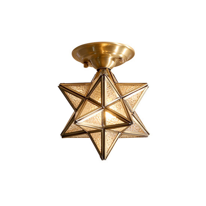 Brass Ceiling Lamp in Star Shape with Transparent Glass