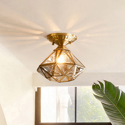 Brass Ceiling Lamp in Star Shape with Transparent Glass