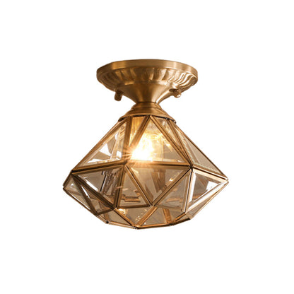 Brass Ceiling Lamp in Star Shape with Transparent Glass