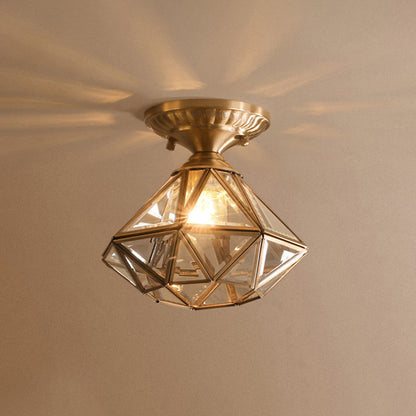 Brass Ceiling Lamp in Star Shape with Transparent Glass