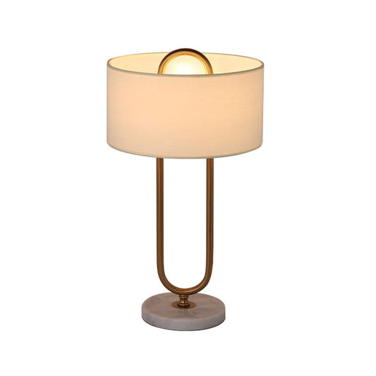 LichtAnna - White Drum Bedside Lamp with Oval Stand