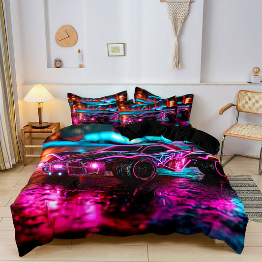 NeonSpeed ​​- Duvet cover set with Neon Race Car for Children and Teenagers