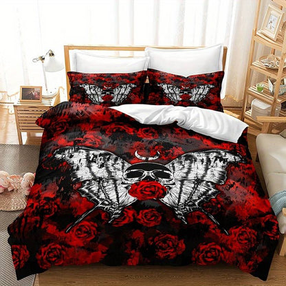 SkullGlow - Cool Skull Rose Duvet Cover Bedding Set