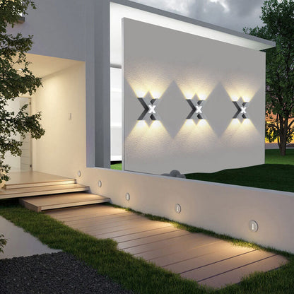 Modern Waterproof X-Shaped LED Wall Light with 4 Lights for Outdoor 