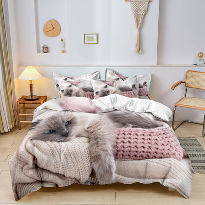 CosyPaws - 3-piece Duvet Cover Set 'Cat Lover' with Quilt Duvet Cover and Pillowcase