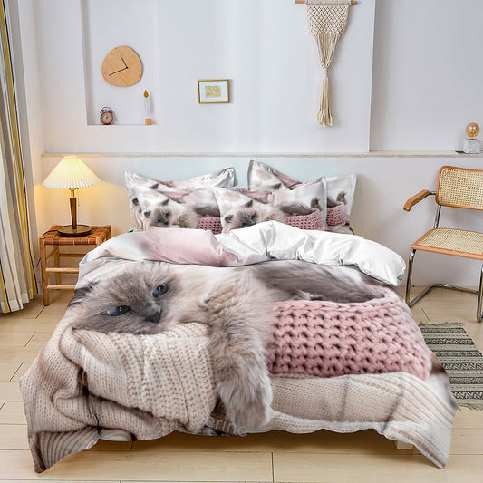 CosyPaws - 3-delige set Dekbedovertrek 'Kattenliefhebber' met Quilt Duvet Cover en Kussensloop