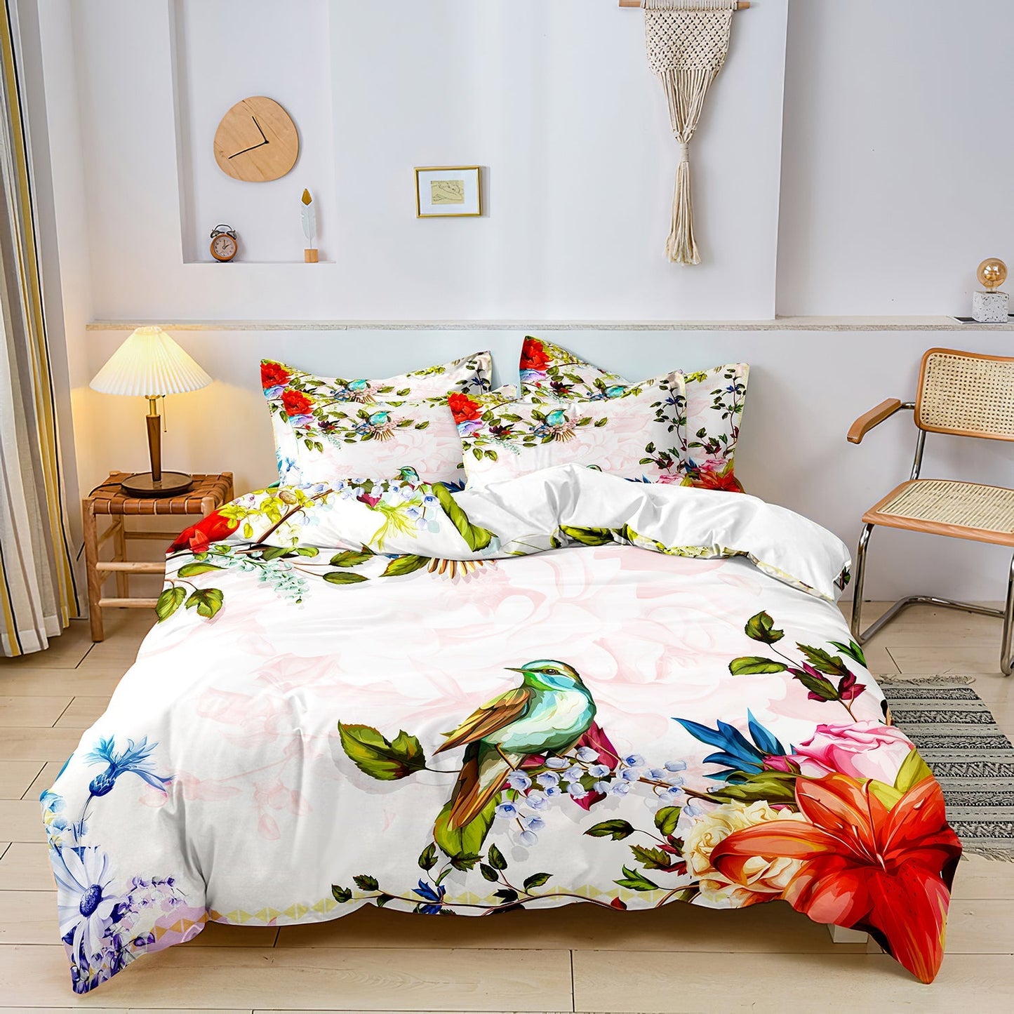 DreamDeluxe - Flowers Bird Printed Luxury Duvet Cover Set 