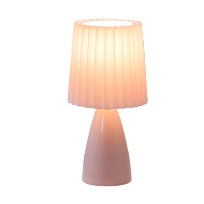 12'' Pleated Fabrics - Table Lamp with Glass Base and USB, Dimmable with 1 Light Point