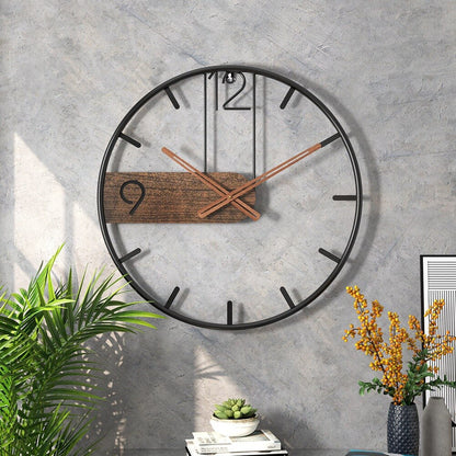 Elegant Wall Clock in Steel and Walnut Wood